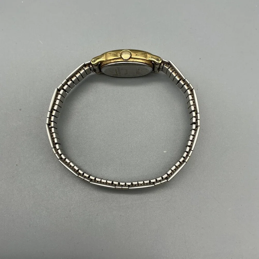 Timex Womens Watch 18mm Champagne Dial Two Tone Gold Silver Stretch New Battery